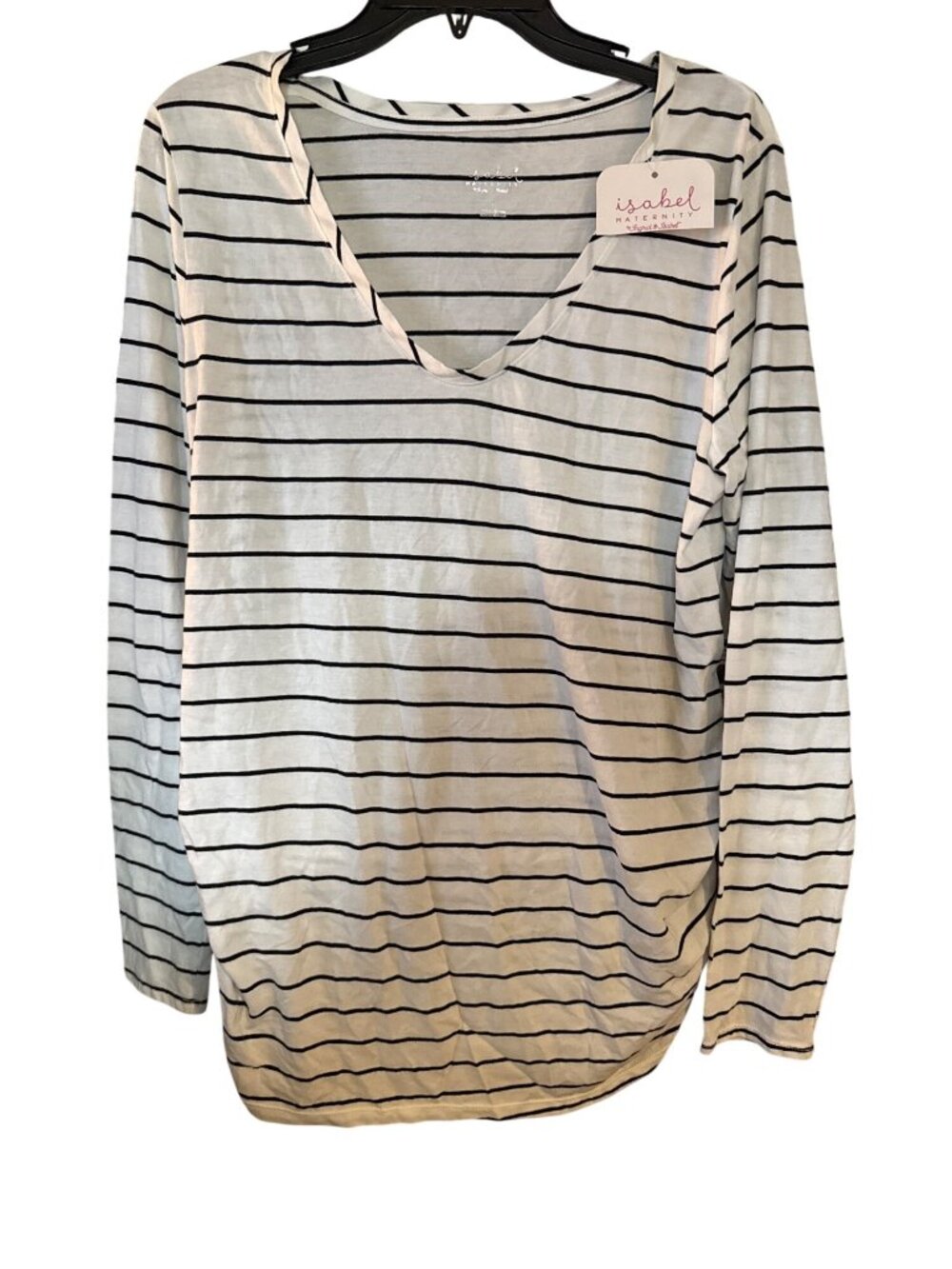 Isabel Maternity By Ingrid & Isabel Long-Sleeve Striped Ruched V-Neck Top L Whit